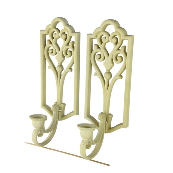 Vintage Homco Ivory Wall Sconces 1982 Plastic Candle Holders Scroll Decor 4229 - Picture 13 of 16